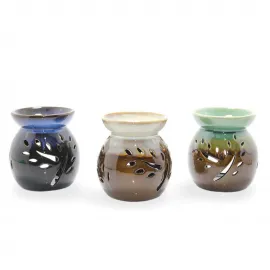 Modern Dekoratif Yaprak Desenli Seramik Buhurdanlık | Esansiyel Yağ & Tealight İçin Şık Koku Lambası