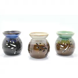 Modern Dekoratif Yaprak Desenli Seramik Buhurdanlık | Esansiyel Yağ & Tealight İçin Şık Koku Lambası