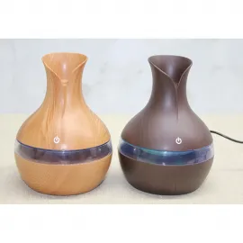 Şık Ahşap Desenli LED Işıklı USB Buhurdanlık & Mini Aroma Difüzör - 14 cm