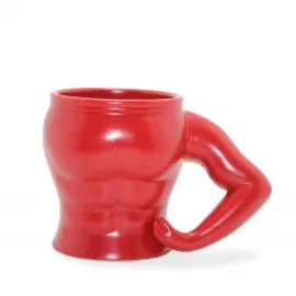 Kırmızı Kaslı Vücut Tasarımlı Porselen Kupa Bardak | Ergonomik ve Şık Hediyelik Fincan