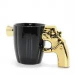 Porselen Silah Kulp Tasarımlı Siyah Kupa Bardak Gold Detaylı Modern Çay Kahve Kupası