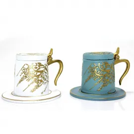 El İşçiliği Altın Kaligrafi Desenli Polyester Tütsü Brülörü Dekoratif Biblo 10x13 cm