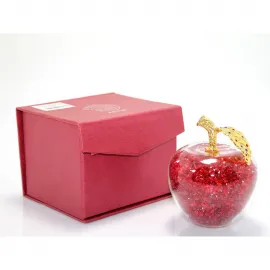 Göz Kamaştıran Kırmızı Parlak Kristal Görünümlü Dekoratif Cam Elma Küre | Ev Hediyesi ve Ofis Aksesuarı