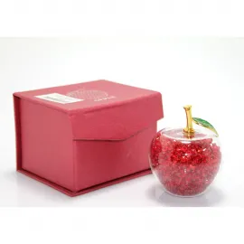 Parlayan Kırmızı Kristal Dolgulu Dekoratif Cam Elma Süs Küresi - Ev ve Ofis Hediyesi