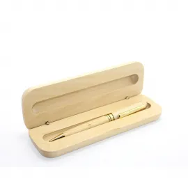 Zarif Ahşap Kutulu Tükenmez Kalem | El Yapımı Doğal Ahşap Gövdeli Ofis Kalemi ve Kutusu