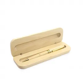 Zarif Ahşap Kutulu Tükenmez Kalem | El Yapımı Doğal Ahşap Gövdeli Ofis Kalemi ve Kutusu