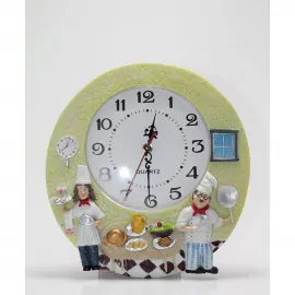 Mutfaklara Şıklık Katan Duvara Asmalı Aşçı Tasarımlı Polyester Dekoratif Saat