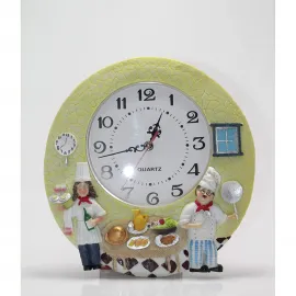 Şef Aşçı Figürlü Dekoratif Duvar Saati - Mutfak Temalı Polyester Biblo Saat 29 cm