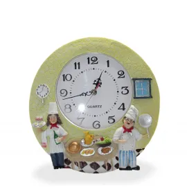 Şef Aşçı Figürlü Dekoratif Duvar Saati - Mutfak Temalı Polyester Biblo Saat 29 cm