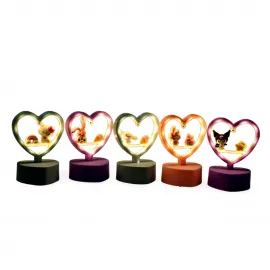 Swarovski Işıltılı Kalpli Sevimli Karakter LED Gece Lambası Seti – Dekoratif Biblo Figürler