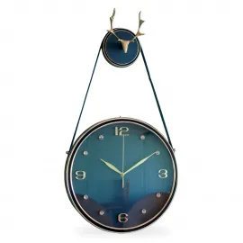 Modern Geyikli Metal Duvar Saati | Şık Dekoratif Büyük Saat | Altın Boynuzlu Tasarım