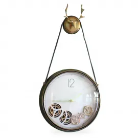 Modern Çarklı Mekanizmalı Geyik Objeli Metal Duvar Saati - Estetik Dokunuş