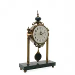 Lüks Antik Görünümlü Mermer Tabanlı Metal Masa Saati Sarkaçlı Dekoratif Salon Ofis Saati