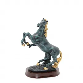 Bronz Görünümlü Polyester Şahlanmış At Figürü, Altın Detaylı Zarif Ev ve Ofis Dekoru Objeleri