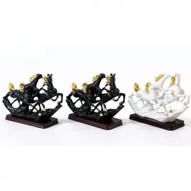 Zarif Polyester 3 At Biblosu Dekoratif Figür Şahlanmış Ev Ofis Hediyelik Obje