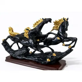 Zarif Polyester 3 At Biblosu Dekoratif Figür Şahlanmış Ev Ofis Hediyelik Obje