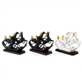 Zarif Polyester 3 At Biblosu Dekoratif Figür Şahlanmış Ev Ofis Hediyelik Obje