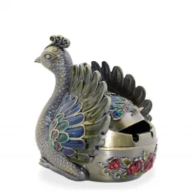 Antik Bronz Görünümlü Tavuskuşu Figürlü Metal Küllük – Dekoratif Ev ve Ofis Objesi