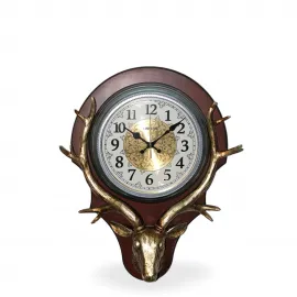 Geyik Başı Tasarımlı Dekoratif Duvar Saati | Antik Bronz Görünümlü Ev Ofis Dekoru