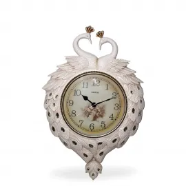 Dekoratif Duvara Asmalı Tavuskuşu Figürlü Saat: Lüks Taş Detaylı Vintage Tasarım