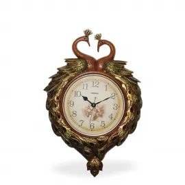 Duvara Asmalı Lüks Tavuskuşu Desenli Dekoratif Saat - Şık Ev ve Salon Aksesuarı