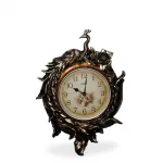 Antik Bronz Esintili Tavuskuşu Motifli Büyük Boy Dekoratif Duvar Saati | Salon ve Ofis İçin Şık Tasarım