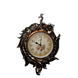 Antik Bronz Esintili Tavuskuşu Motifli Büyük Boy Dekoratif Duvar Saati | Salon ve Ofis İçin Şık Tasarım