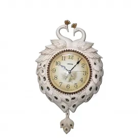 Zarif Tavuskuşu Tasarımlı Duvara Asmalı LISENG Saat – Dekoratif Polyester Duvar Saati