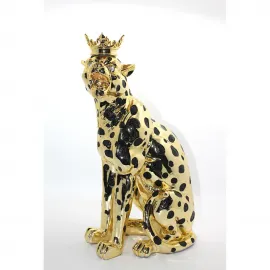 Göz Kamaştıran Altın Rengi Taclı Jaguar Biblo | Lüks Polyester Ev Dekorasyon Figürü