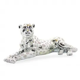 Parlak Kristal Taşlı Gümüş Görünümlü Oturan Kaplan Figürü Dekoratif Ev Ofis Aksesuarı