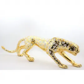 Göz Kamaştıran Altın Renk Zirkon Taşlı Lüks Polyester Kaplan Biblo Figürü - 75 cm
