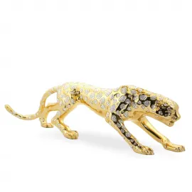 Göz Kamaştıran Altın Renk Zirkon Taşlı Lüks Polyester Kaplan Biblo Figürü - 75 cm