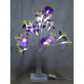 45 Cm Mor Nilüfer Çiçekli Fiber Optik LED Dekoratif Masa Ağacı Gece Lambası