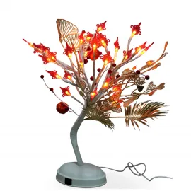 Kırmızı Çin Düğümü Motifli LED Işıklı Dekoratif Şans Ağacı Biblo 45 cm Ev Dekoru