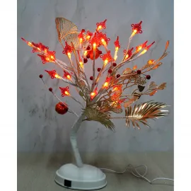 Kırmızı Çin Düğümü Motifli LED Işıklı Dekoratif Şans Ağacı Biblo 45 cm Ev Dekoru