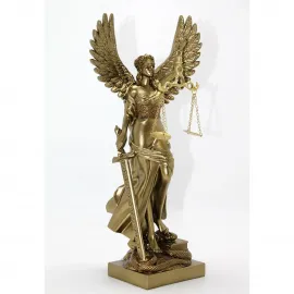 Zarif Kanatlı Adalet Biblosu: Hukukun Sembolü Themis Figürü - Altın Renk Dekoratif Ofis Masa Üstü Biblosu