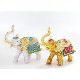Swaroski Taşlı Lüks Dekoratif Fil Biblo | Şans Getiren Altın ve Gümüş Figürler