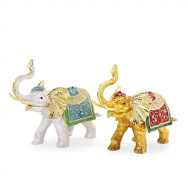 Swaroski Taşlı Lüks Dekoratif Fil Biblo | Şans Getiren Altın ve Gümüş Figürler