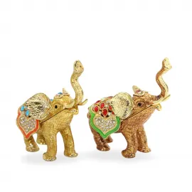 Swarovski Taşlı Altın Rengi Dekoratif Fil Figürü - Şık Ev ve Ofis Biblosu