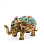 Kristal Taşlı Lüks Altın Renk Fil Biblosu | Ev ve Ofis Dekorasyonu İçin Şans Figürü