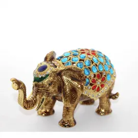 Kristal Taşlı Lüks Altın Renk Fil Biblosu | Ev ve Ofis Dekorasyonu İçin Şans Figürü