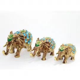 Swaroski Taşlı 3'lü Dekoratif Fil Figürleri Seti | Zengin Süslü Ev ve Ofis Bibloları