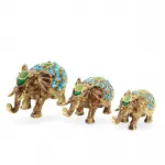 Swaroski Taşlı 3'lü Dekoratif Fil Figürleri Seti | Zengin Süslü Ev ve Ofis Bibloları