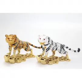 Swarovski Taşlı Parlak Çizgili Leopar Biblo Figür Lüks Ev Ofis Dekorasyonu