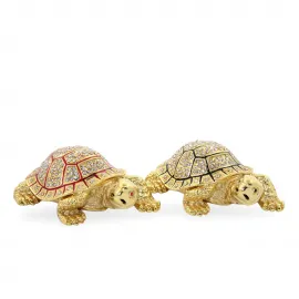 Pırıltılı Swaroski Taşlı Altın Rengi Kaplumbağa Biblo – Zarif Dekoratif Ev Figürü