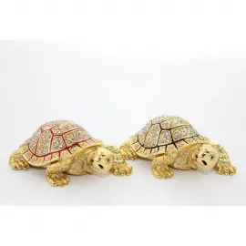 Pırıltılı Swaroski Taşlı Altın Rengi Kaplumbağa Biblo – Zarif Dekoratif Ev Figürü