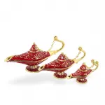 Swarovski Taşlı Kırmızı Altın Detaylı 3'lü Alaaddin Lambası Biblo Dekoratif Seti