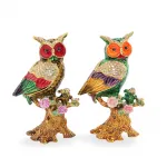 Swaroski Taşlı El Boyaması Renkli Dekoratif Baykuş Biblo Figür | 12x7 Cm