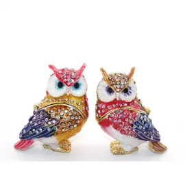 Işıltılı Swaroski Taşlı Dekoratif Baykuş Biblo Seti | Renkli Ev & Ofis Figürleri