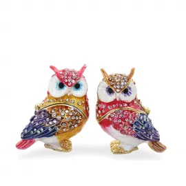 Işıltılı Swaroski Taşlı Dekoratif Baykuş Biblo Seti | Renkli Ev & Ofis Figürleri